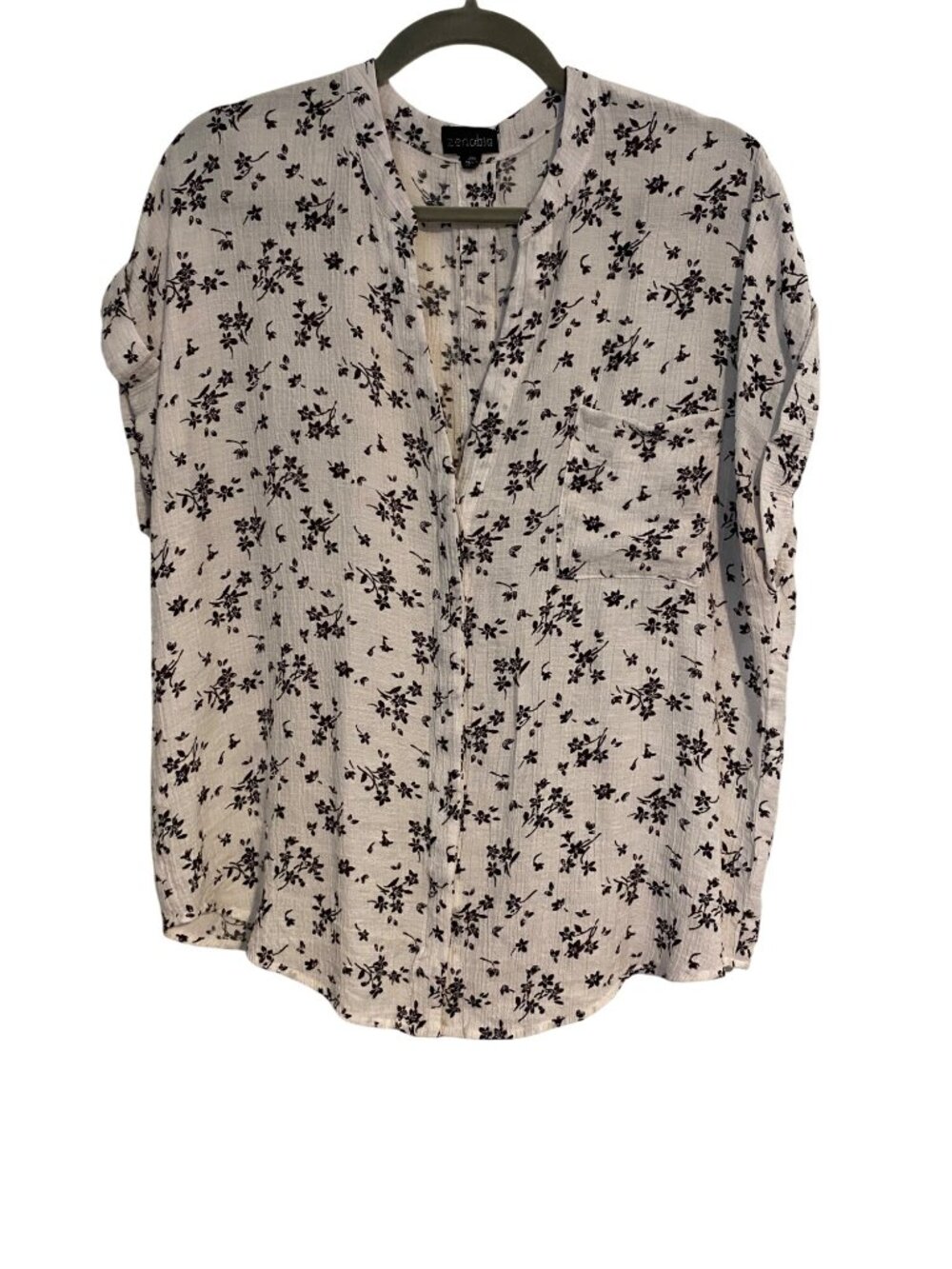 Zenobia Women's 2XL Black/White Top Floral Print Button-Down Blouse Lightweight